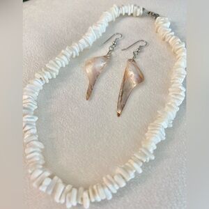 Coastal Puka Shell Necklace Set Mother of Pearl Drop Earrings Boho Beach Summer
